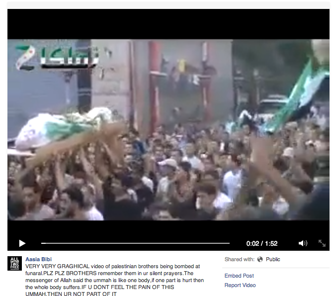 One example of a video from Syria shared on social media with a description as if it were from Gaza. 