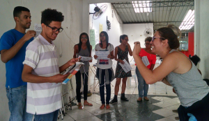 Youth in Santa Cruz participate in a video exercise.
